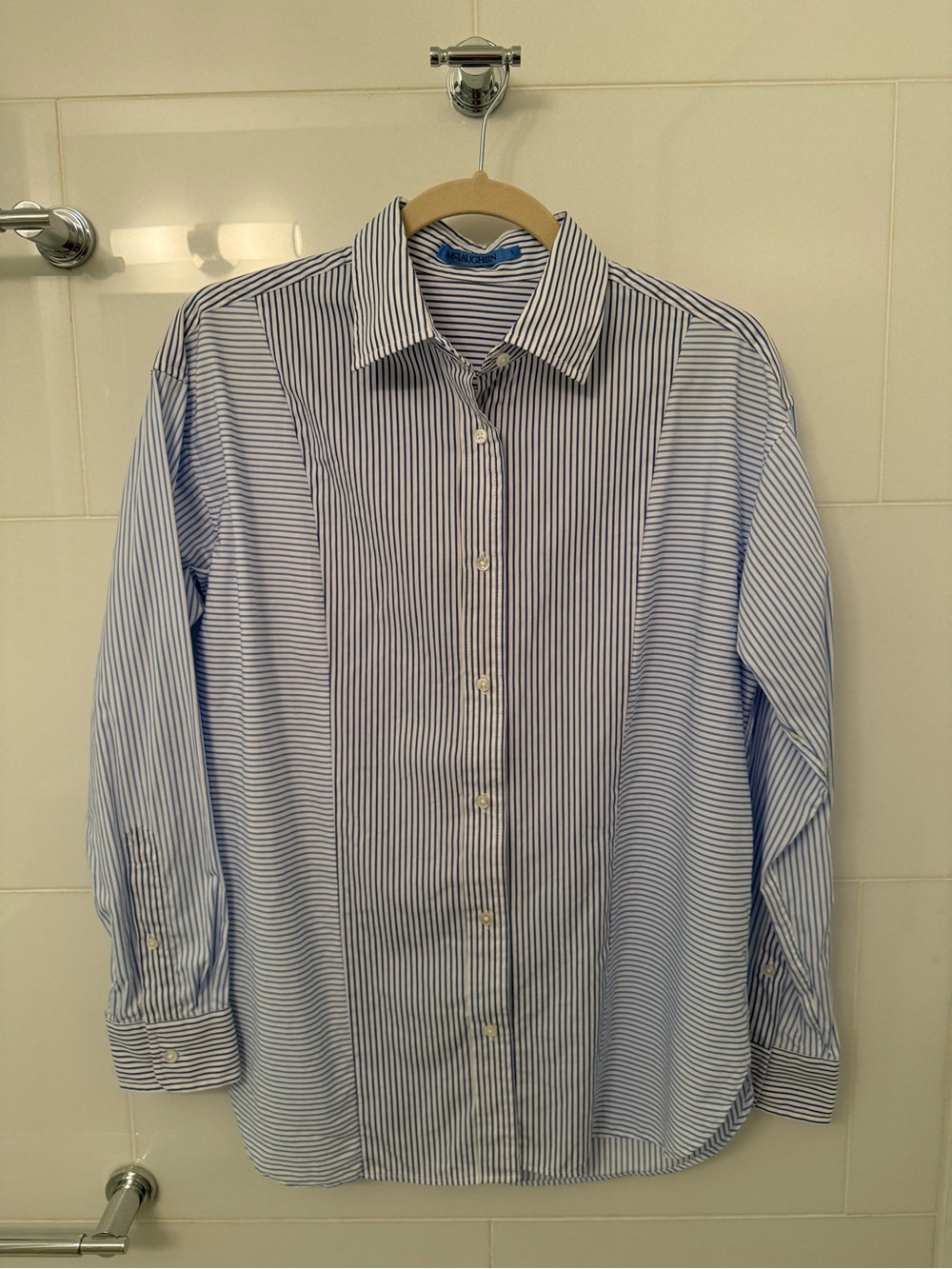 J. McLaughlin Blue and White Striped Button Down Shirt